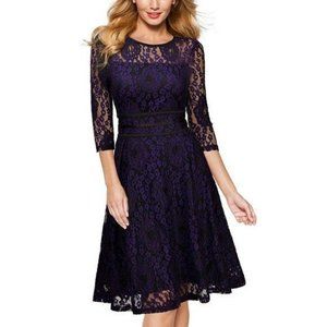 Miusol Blue Lace XL Flowy A Line Dress Black Lining Satin Detail